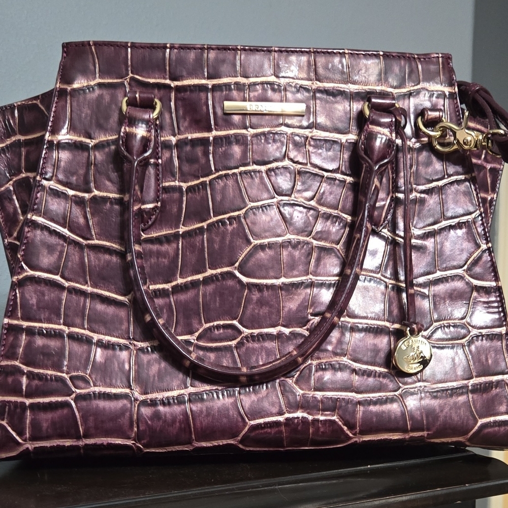 Brahmin Purple Croc Embossed Satchel Bag